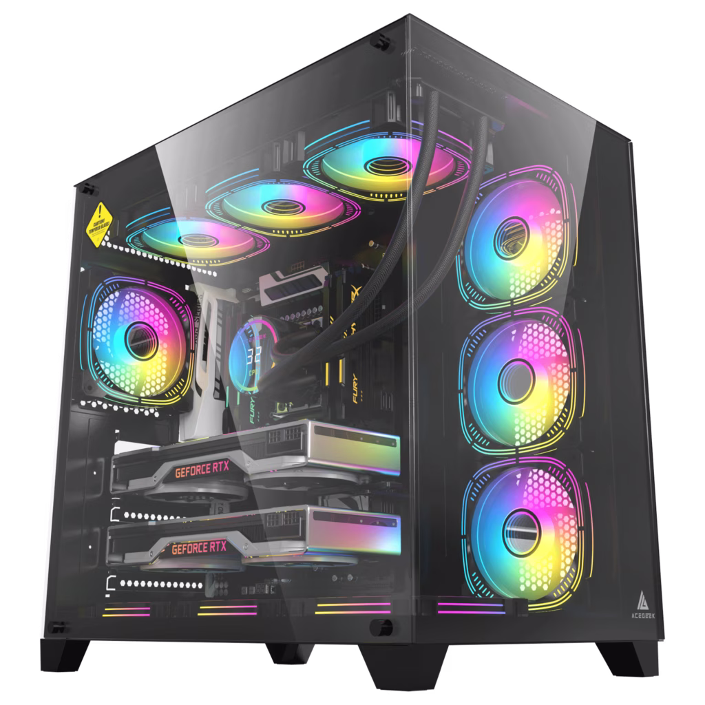 ACEGEEK Mercury R425 Mid-Tower Case, Transparent Tempered Glass, 7x Fans supports, Motherboard Supports Upto ATX, Graphic Card Supports Upto 410mm, 425x280x420mm, Black | AG-MERCURY-R425-PRO-BK image