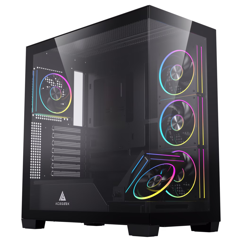 Acegeek Nebula Black ATX Gaming Case, 5x RGB Pre-built Fans, Motherboard upto ATX, Radiator Upto 360mm, Tempered Glass, Black | AG-NEBULA-PRO-BK – Buy Online