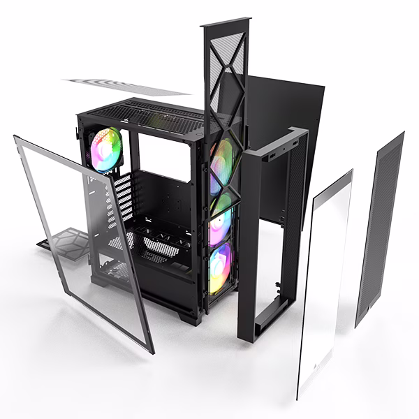 Montech AIR 1000 Premium Case, With Two Different Styled Toolless Quick Release Front Panels, All-Around Anti-Dust Design, 4x ARGB Fans Pre-installed, Easy Swivel Glass Side Panel, Ample upgrade space for High-end GPU and Motherboard | AIR 1000 Premium thumbnail 5