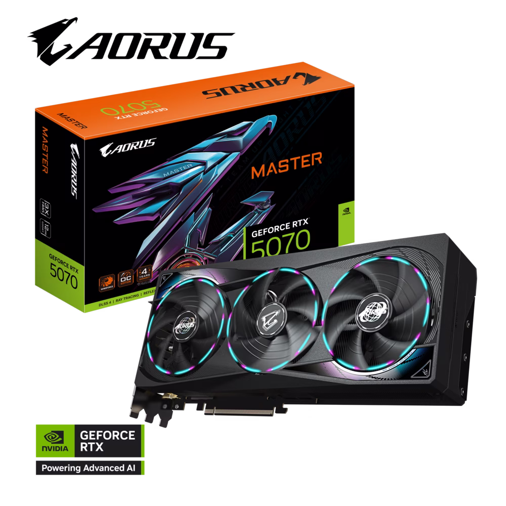 Gigabyte AORUS GeForce RTX 5070 MASTER 12G Graphic card, 12 GB GDDR7, 28 Gbps 192 bit, 6144 CUDA Cores, Max Boost 2715 MHz, DLSS4 | GV-N5070AORUS M-12GD – Buy Online