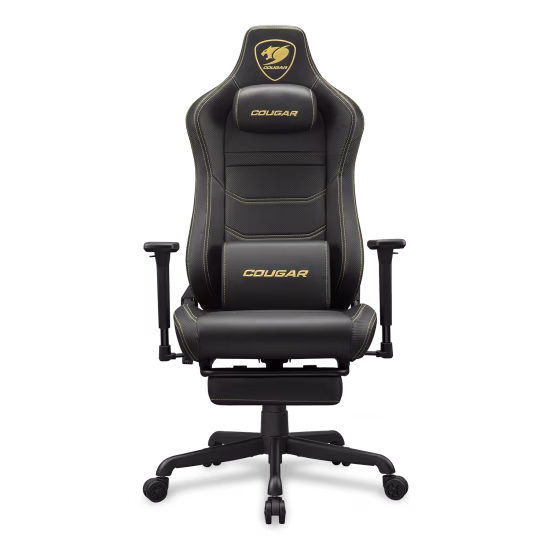 Cougar Armor EVO S Gold Gaming Chair, 3D Adjustable Armrest, Breathable PVC Leather, Lumbar Cushion, Magnetic Memory Foam Neck Pillow | 3MEVSGLB.0001 image