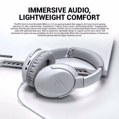 Asus Rog Strix Go Core Gaming Headset, Speaker Impedance 32 Ohm, -45 dB Sensitivity, 3.5mm Jack Connector, Moonlight White | 90YH0381-B1UA00 thumbnail 3