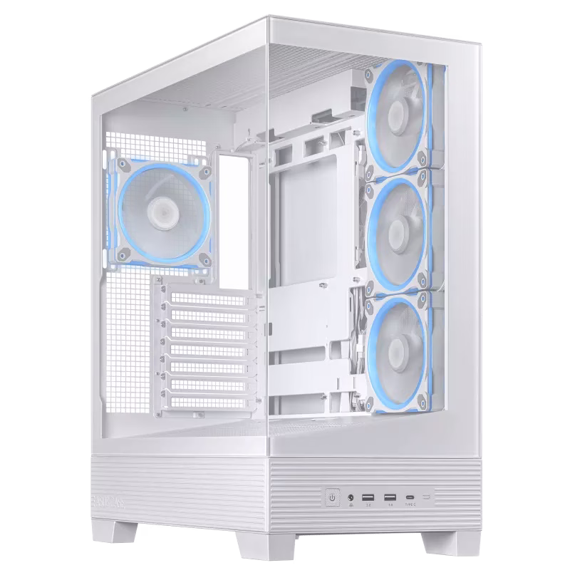 ASUS A31 PLUS Mid Tower ATX Case, 4X Pre-installed ARGB fans, Support Hidden-connector Mobo, 360mm Radiators, 380mm GPU, Clean cable management, White | 90DC00R3-B19000 thumbnail 7