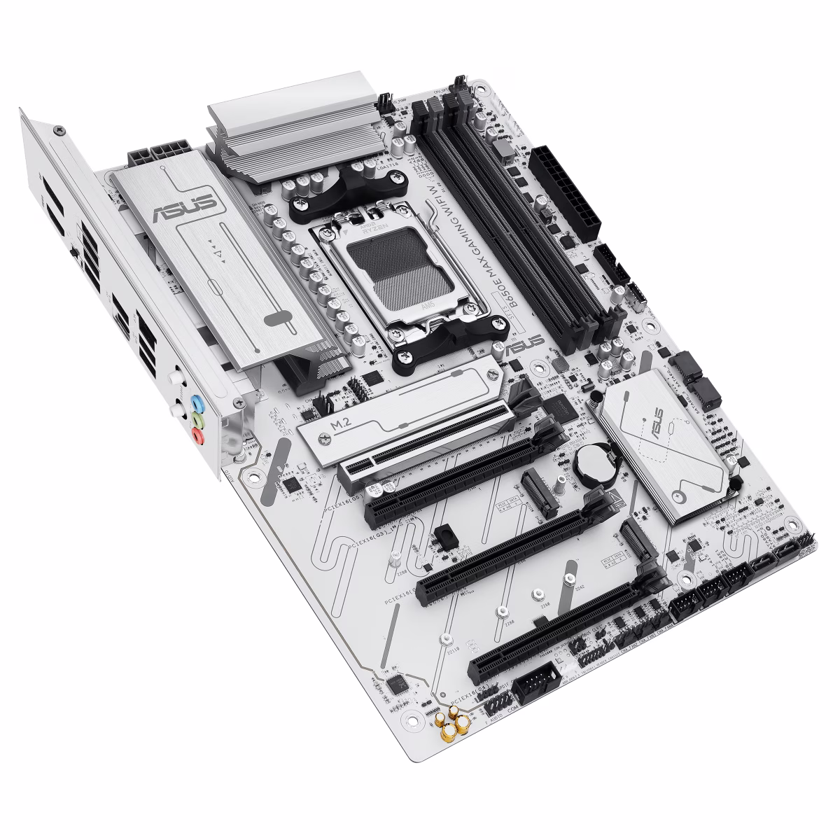 ASUS B650E MAX GAMING WIFI W AMD B650 ATX motherboard, DDR5, PCIe 5.0 Ready, three M.2 slots, Wi-Fi 6E, Realtek 2.5Gb Ethernet, DisplayPort, HDMI, rear USB 10Gbps Type-A & Type-C support, Aura Sync, White | 90MB1M00-M0EAY0 thumbnail 5