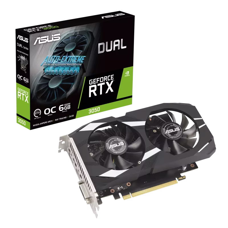 ASUS Dual GeForce NVIDIA  RTX 3050 OC Edition 6GB GDDR6 Graphic Card,  96-bit 14 Gbps, 2304 CUDA Core, 1537 MHz Max Boost, Max Resolution 7680 x 4320, 2nd Generation RT Cores, 2 Year Warranty, Black  | 90YV0K60-M0NA00 – Buy Online