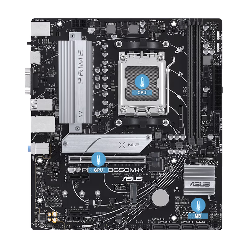 ASUS PRIME B650M-K AM5 Micro-ATX Motherboard, AMD B650 Chipset, Up to 96GB Max Memory, 2.5Gb Ethernet, 2x DIMM DDR5 Slots, 2x M.2, 1x PCIe 4.0x 16, USB 3.2 / 2.0, 1x VGA 1x HDMI | 90MB1F60-M0EAY0 thumbnail 2