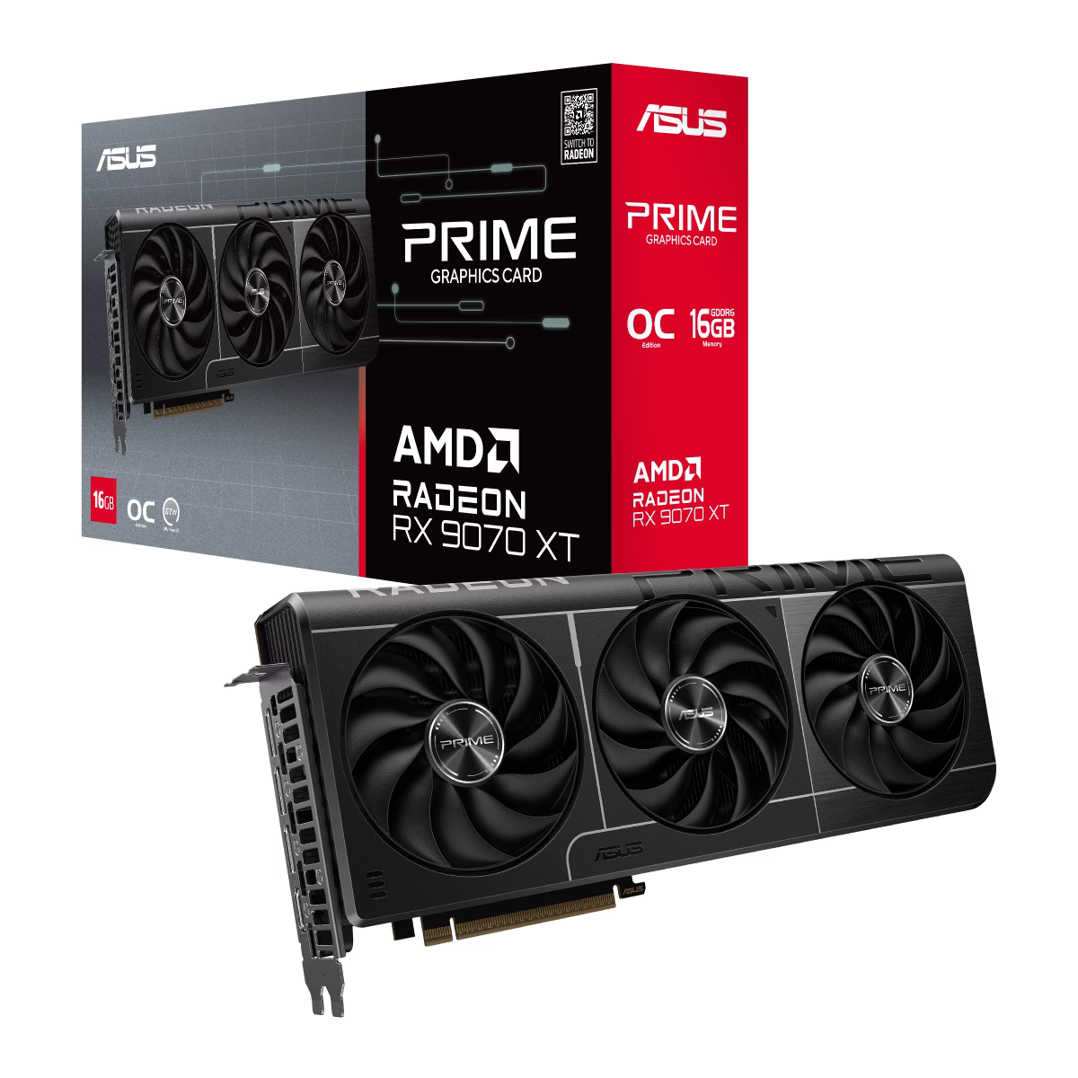 ASUS Prime Radeon RX 9070 XT OC Edition 16GB GDDR6 Graphics Card (GPU),  20 Gbps??? 256-bit, 4096 Stream Processors,  PCI Express 5.0, 2.5 Slot Design | 90YV0L71-M0NA00 – Buy Online