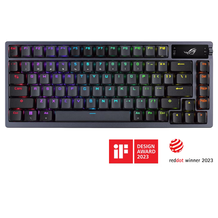ASUS ROG Azoth 75% DIY Custom RGB Wireless Gaming Keyboard, OLED Display, Tri-mode Connection, Hot-Swappable ROG NX Red Switches & Keyboard Stabilizers, US ENG Layout, Black | 90MP0316-BKUA01 – Buy Online
