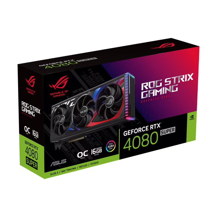 Asus ROG Strix GeForce RTX 4080 SUPER OC Edition Graphics Card, 16GB GDDR6X 256-Bit Memory, 2640 MHz Boost Clock, 23 Gbps Memory Speed, 10240 CUDA Cores, PCI Express 4.0 | 90YV0KB0-M0NA00 thumbnail 16