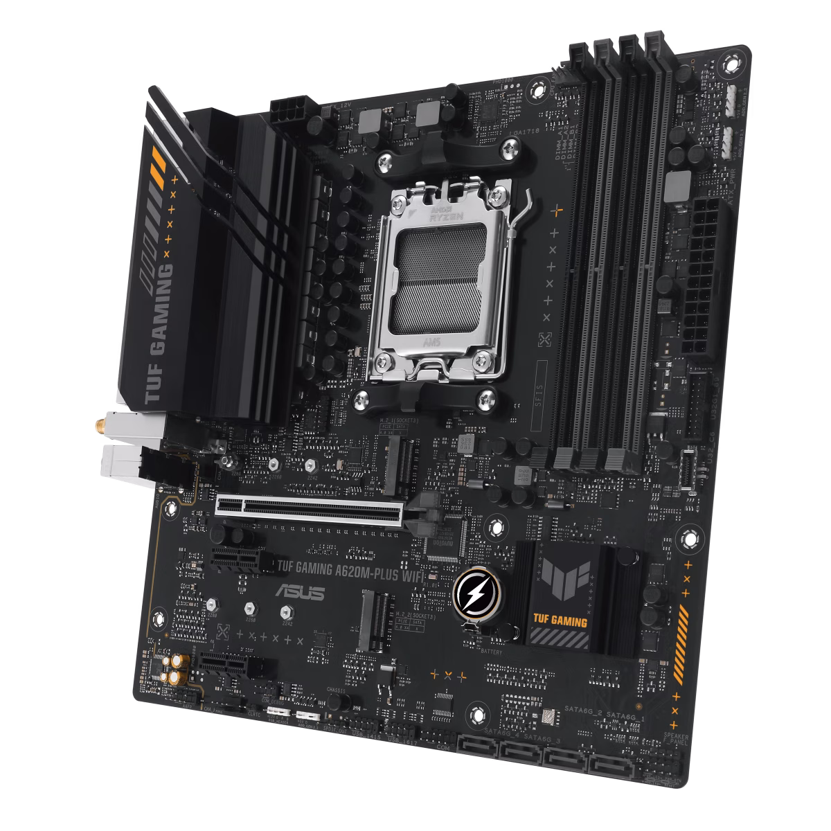 ASUS TUF Gaming A620-Plus Wi-Fi Micro-ATX AM5 Motherboard, AMD A620 Chipset, 4x DIMM DDR5 Slots, 192GB Max Memory, 1x PCIe 4.0 x16 Slot, Realtek 2.5Gb Ethernet, 2x M.2 2280 Slot | 90MB1F00-M0EAY0 thumbnail 4