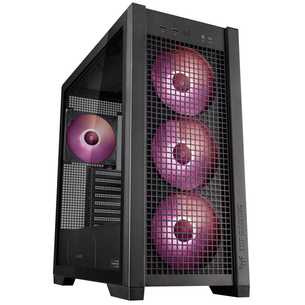 ASUS TUF Gaming GT302 aRGB Mid Tower Computer Case, 4x Pre-Installed Fan 140mm aRGB Fans, Up to 360mm Radiator & 7x Fan Support, 1x 3.5mm, 2x USB-A, & 1x USB-C I/O, Black | 90DC00I0-B19000 thumbnail 2