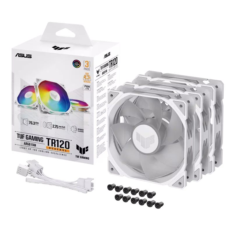 ASUS TUF Gaming TR120 ARGB Fan - Triple Pack, High static Pressure and Airflow, 120mm, 2000 rpm, AURA Sync, White | 90DA0093-B09020 thumbnail 7