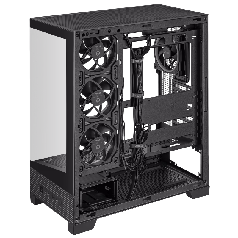 ASUS A31 PLUS Mid Tower ATX Case, 4X Pre-installed ARGB fans, Support Hidden-connector Mobo, 360mm Radiators, 380mm GPU, Clean cable management, Black | 90DC00R0-B19000 thumbnail 4