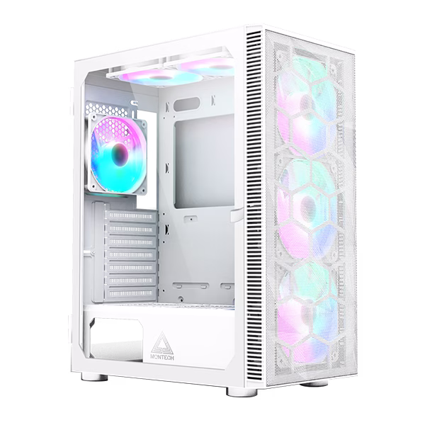 Montech X3 Mesh  ATX Mid-Tower PC Gaming Case, 3 x 140mm& 3 x 120mm Fixed RGB Lighting Fans (Pre-Installed), USB3.0, Door Open Tempered Glass Side Panel, High Airflow, White | M-X3-MESH-W image