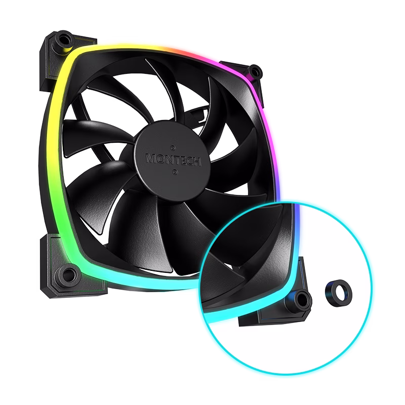 MONTECH AX120 PWM ARGB PC FAN, Black 120mm Fan, 800~1600RPM (??10%), Rifle bearing, 12V, 4-pin PWM + 3-pin ARGB | AX120 thumbnail 2