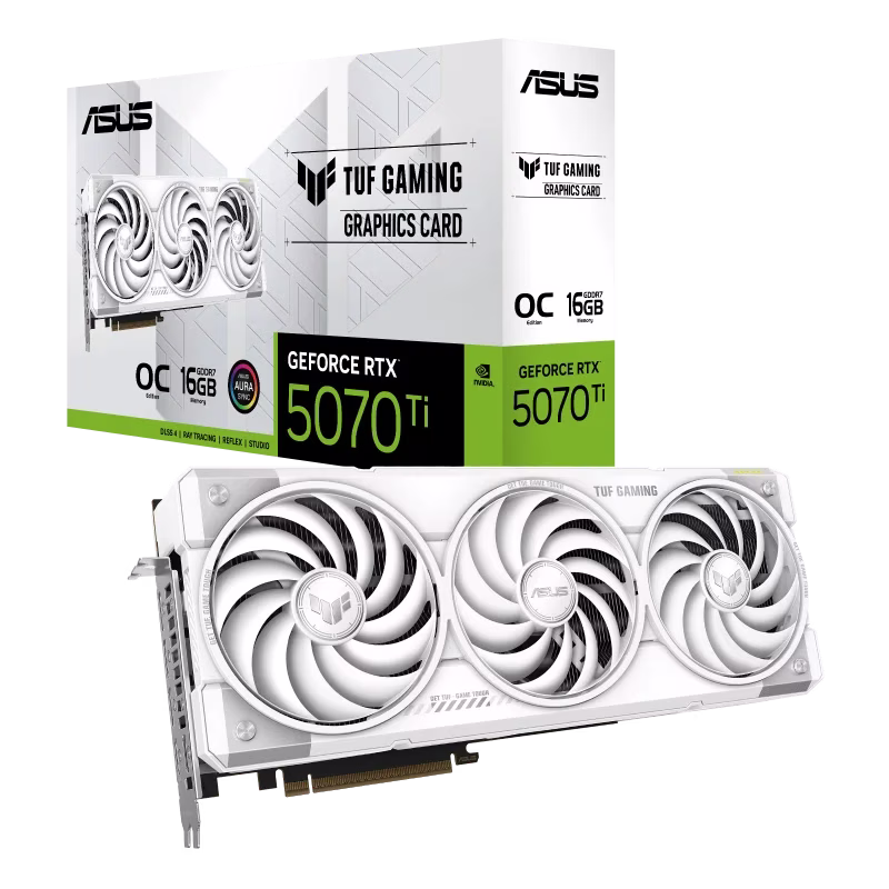 ASUS TUF Gaming  NVIDIA GeForce RTX 5070 Ti 16GB GDDR7 White OC Edition Graphics Card,  256-bit 28 Gbps, 8960 CUDA Core, 1484 AI TOPS | 90YV0MD3-M0NA00 – Buy Online
