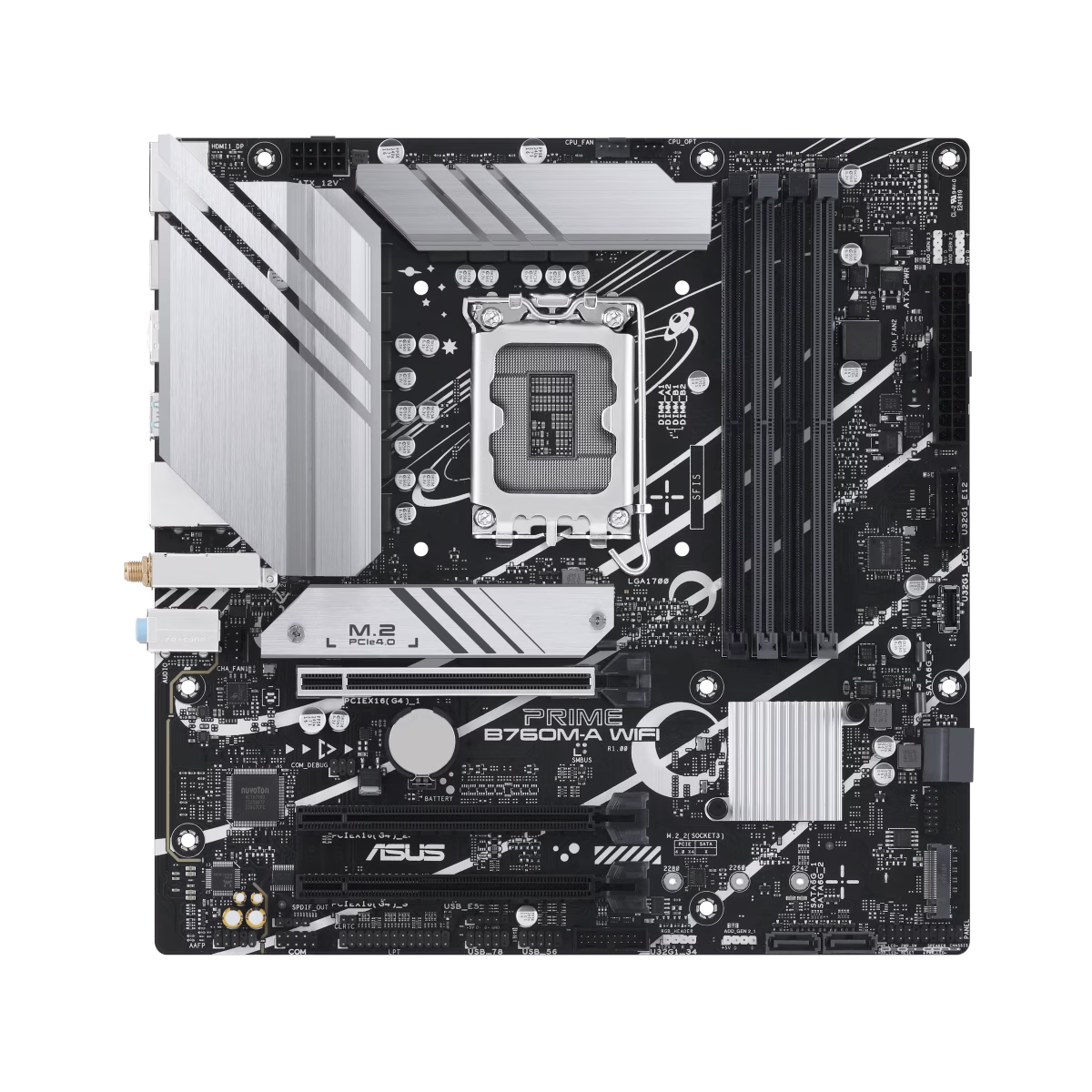 ASUS PRIME B760M-A WIFI LGA1700 mATX Motherboard, Intel B760 Chipset, 4x DDR5 DIMM, Support up to 128GB Memory, Wi-Fi 6 / 2.5Gb ETH / PCIe 4.0, USB 2.0 / 3.2 Type-C, 2*M.2, HDMI/DP | 90MB1EL0-M0EAY0 thumbnail 2