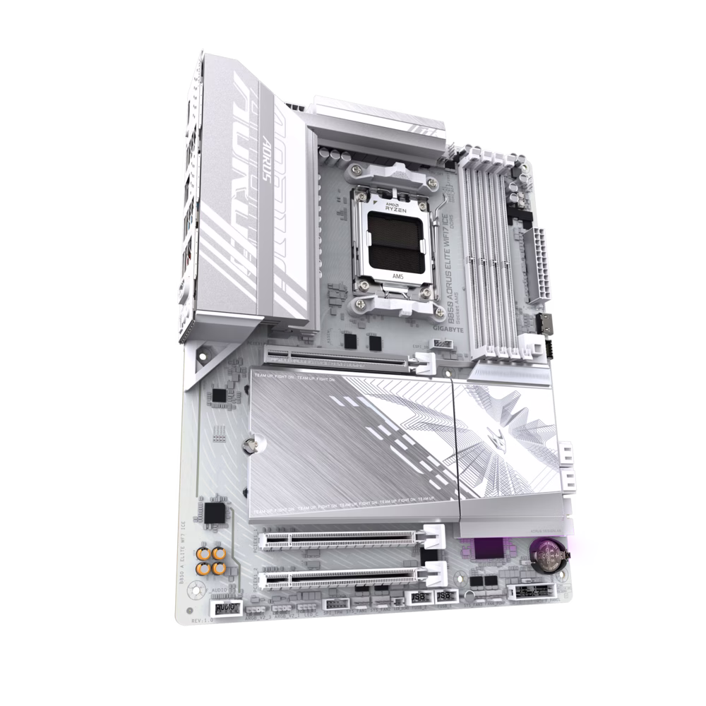 Gigabyte B850 AORUS ELITE WIFI7 ICE AM5 Motherboard, 4x DIMMs with AMD EXPO DDR5 OC up to 8200MT/s, 3x M.2 slots, PCIe 5.0 x4, 2.5GbE LAN & Wi-Fi 7, WIFI EZ-Plug, X3D Turbo Mode, White  | B850 A ELITE WF7 ICE thumbnail 4