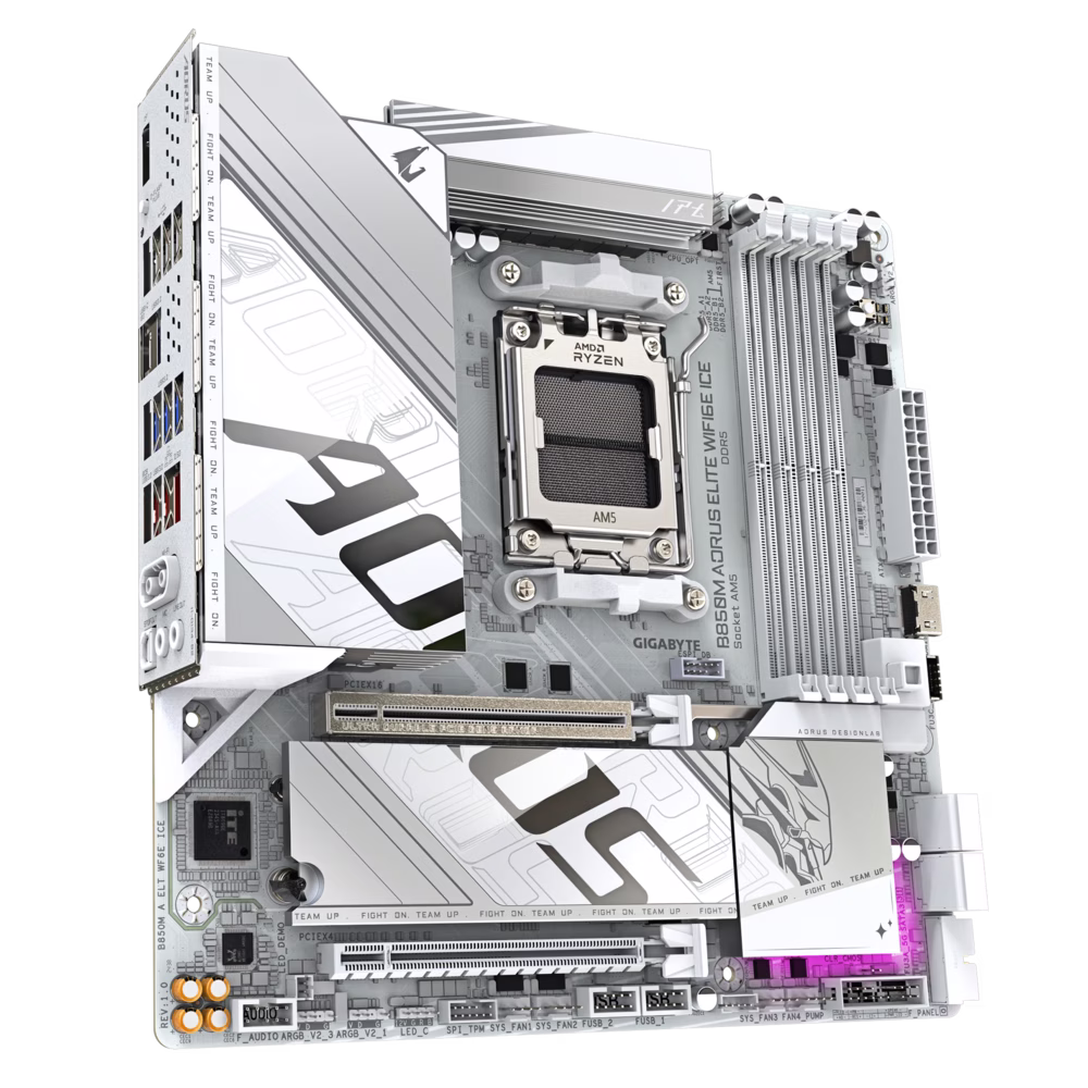 Gigabyte B850M AORUS ELITE WIFI6E ICE AM5 Micro ATX Motherboard, 4x DIMMs with AMD EXPO, DDR5 OC up to 8200MT/s, 2x M.2 slots, PCIe 5.0 x4, 2.5GbE LAN & Wi-Fi 6E, X3D Turbo Mode, White | B850M A ELT WF6E ICE thumbnail 5
