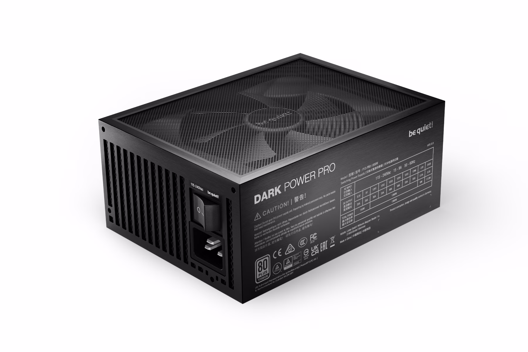Be Quiet! Dark Power Pro 13 Full Modular Power Supply, 1300W, 135mm Silent Wing Fan, 12V Rails, Full bridge + LLC + SR + DC/DC Technology, 80 Plus Titanium Efficiency, Black | BN331 thumbnail 4