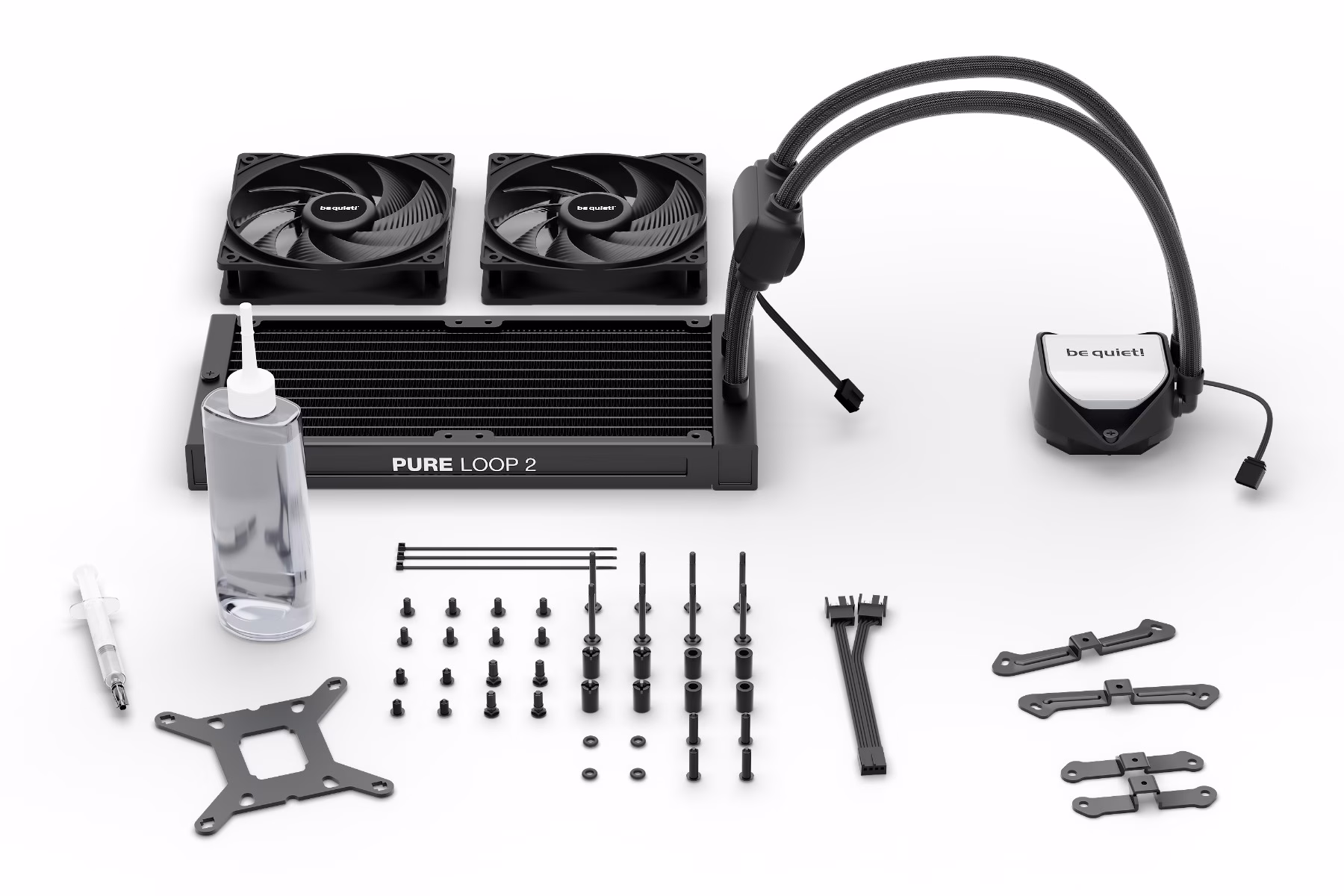 Be Quiet! Pure Loop 2 240mm CPU Liquid Cooler, 2x Pure Wings 3 120mm PWM High-Speed Fans, 2100 RPM Fan Speed, 5500 RPM Pump Speed, 59.6 CFM Airflow, Copper / Nickel Plated Case Material, Black | BW017 thumbnail 3