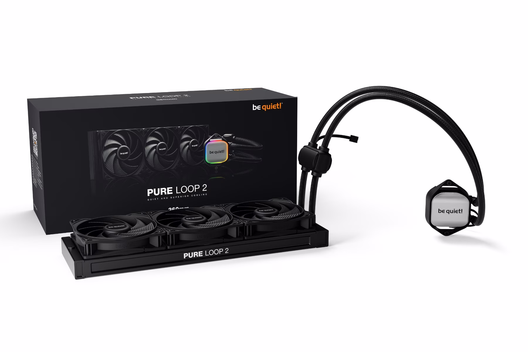 Be Quiet! Pure Loop 2 360mm CPU Liquid Cooler, 3x Pure Wings 3 120mm PWM High-Speed Fans, 2100 RPM Fan Speed, 5500 RPM Pump Speed, 59.6 CFM Airflow, Copper / Nickel Plated Case Material, Black | BW019 – Buy Online
