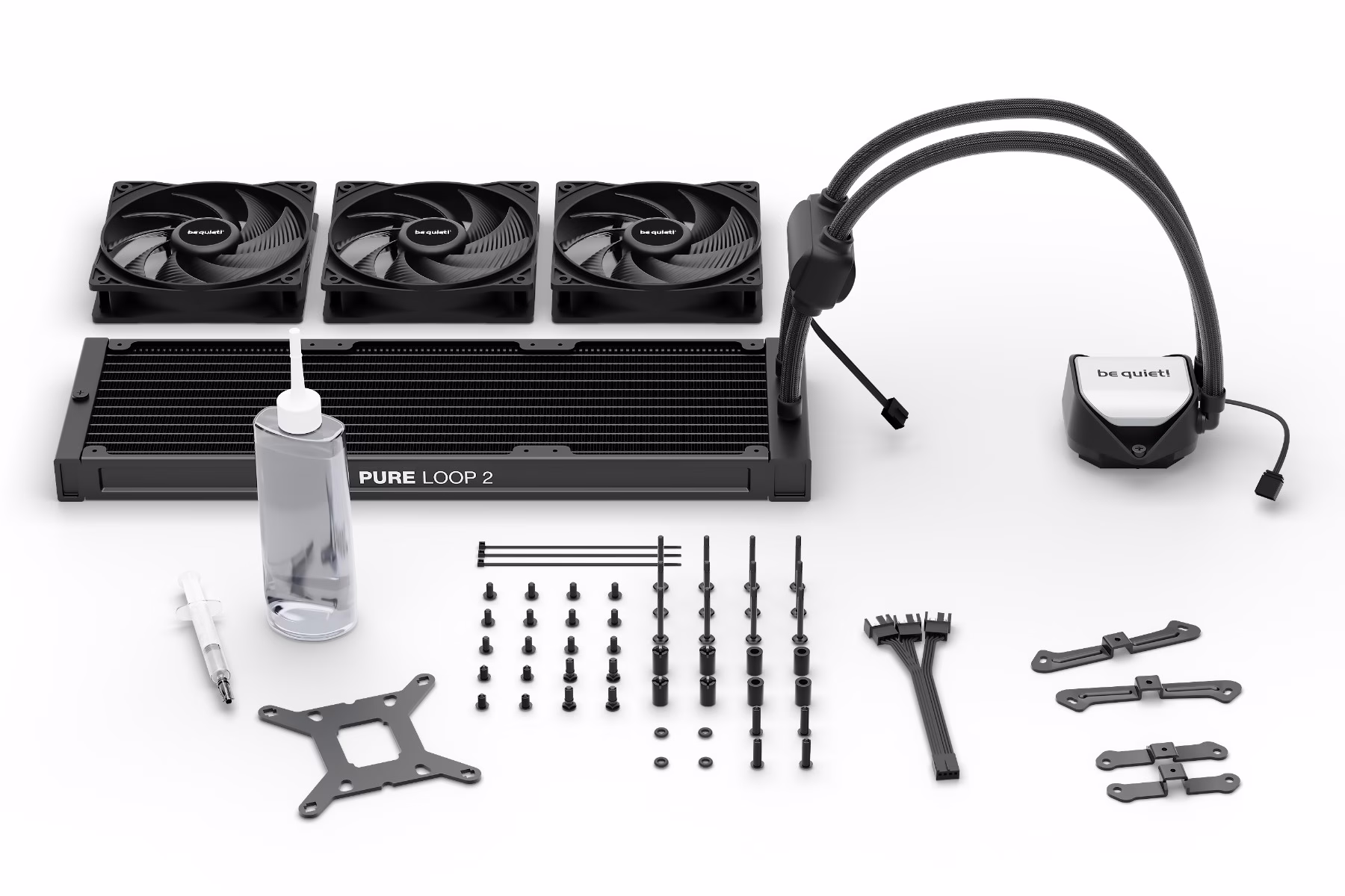 Be Quiet! Pure Loop 2 360mm CPU Liquid Cooler, 3x Pure Wings 3 120mm PWM High-Speed Fans, 2100 RPM Fan Speed, 5500 RPM Pump Speed, 59.6 CFM Airflow, Copper / Nickel Plated Case Material, Black | BW019 thumbnail 5