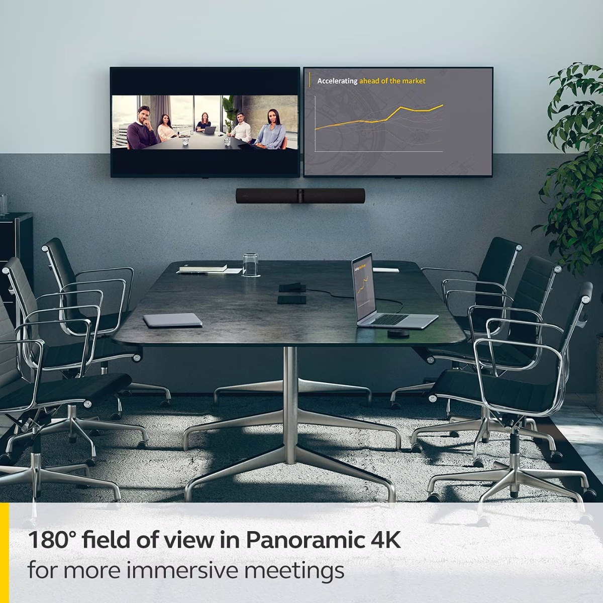 Jabra 8200-237 PanaCast 50 Panoramic 4K Video Bar - Conference Camera for Small & Medium Rooms with 180 Degree Field of View & 8 Microphones - UK Power Supply - Black thumbnail 6