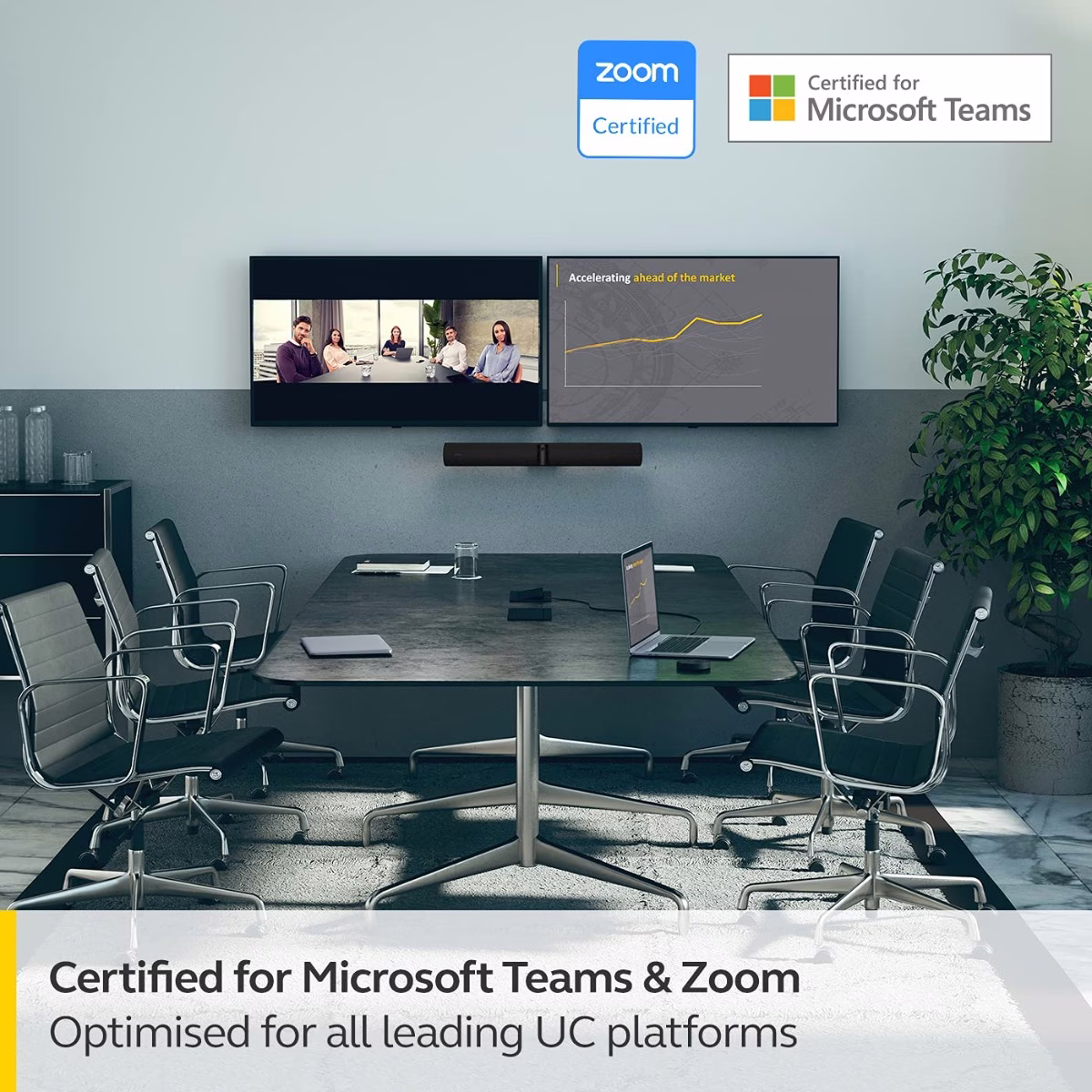 Jabra 8200-237 PanaCast 50 Panoramic 4K Video Bar - Conference Camera for Small & Medium Rooms with 180 Degree Field of View & 8 Microphones - UK Power Supply - Black thumbnail 5