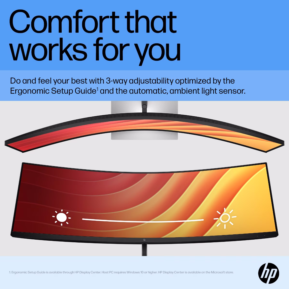 HP E45c G5 DQHD Curved Monitor, 44.5" diagonal, (5120 x 1440), VA Panel, 60 Hz, 3ms GtG (with overdrive), 1500R curvature; Height adjustable, AMD Freesync??? Premium, Integrated speakers, HP Eye Ease, Virtual dual display, Ambient light sensor, Anti-glare thumbnail 13