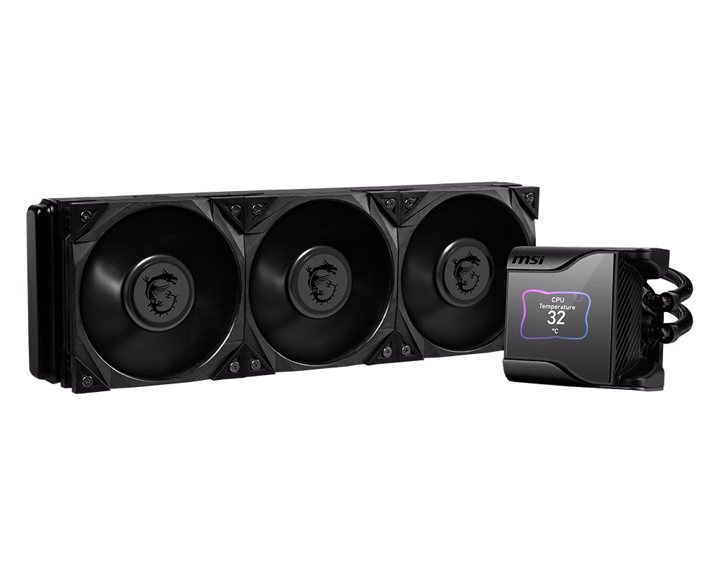 MSI MEG CORELIQUID S360 AIO Cooler With LCD, 360mm Radiator, 2.4" IPS Display, Asetek 7th Gen Pump 2800 +/-300 RPM, 3x 120mm MEG SILENT GALE P12 Fans, 56.2 CFM Air Flow, Hydro-Dynamic Bearing, Supports Socket TR4 / sTRX4 / SP3,  Black | 936-6A0521-005 thumbnail 3