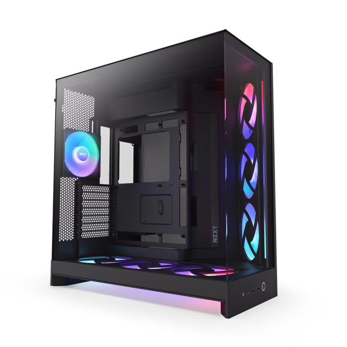 NZXT H9 Flow RGB+ (2025) – Large Dual-Chamber ATX Mid-Tower Airflow PC Case – Includes 7 RGB Fans (6 x 140mm, 1 x 120mm) & Control Hub – 420mm Radiator Support – Back-Connect Ready – Black | CM-H92FB-P1 image