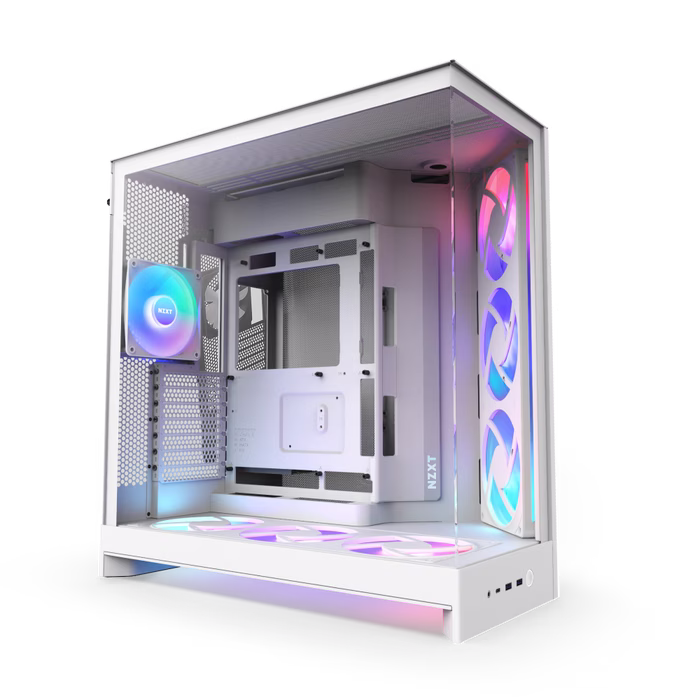 NZXT H9 Flow RGB+ Large Dual-Chamber Mid-Tower ATX Airflow Case with RGB and Control Hub (2025), Rear-Connecting Motherboard Support, Radiator Up to 420 mm, 2?? F420 RGB Core, 1?? F120 RGB Core (CV), NZXT Control Hub included, White | CM-H92FW-P1 – Buy Online