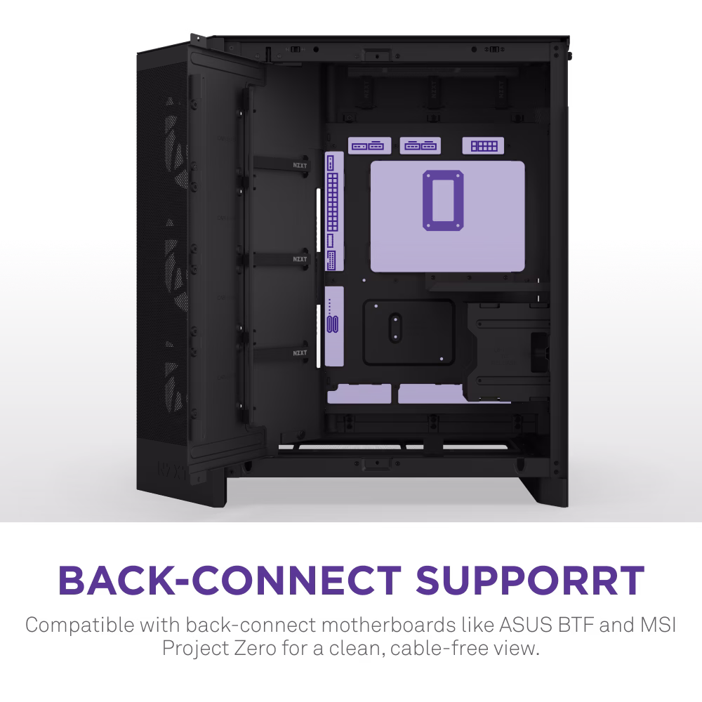 NZXT H9 Flow RGB Large Dual-Chamber Mid-Tower ATX Airflow Case with RGB (2025), Panoramic View, Pre-Installed Fans  1?? F420 RGB Core, 1?? F120Q (CV), Rear-Connecting Motherboard Support, Radiator Up to 420 mm,  Black | CM-H92FB-R1 thumbnail 8