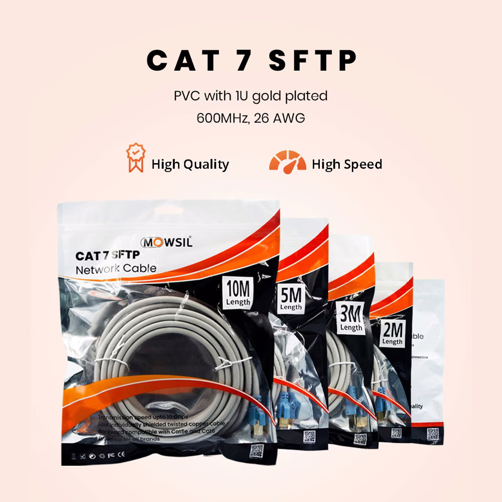 Mowsil Cat7 SFTP Cable 1Mtr, PVC with 1U gold plated, Braided OD : 6 mm | MOFT01 thumbnail 2
