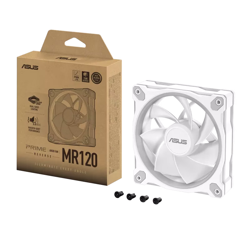 ASUS Prime MR120 ARGB Reverse 120mm White Case Fan - Single Pack, 1600 rpm (+/-10%) Speed, 58 CFM Airflow, 1.38 mm H2O Pressure, 23 dB(A) Noise Level | 90DA00L3-B09000 thumbnail 3