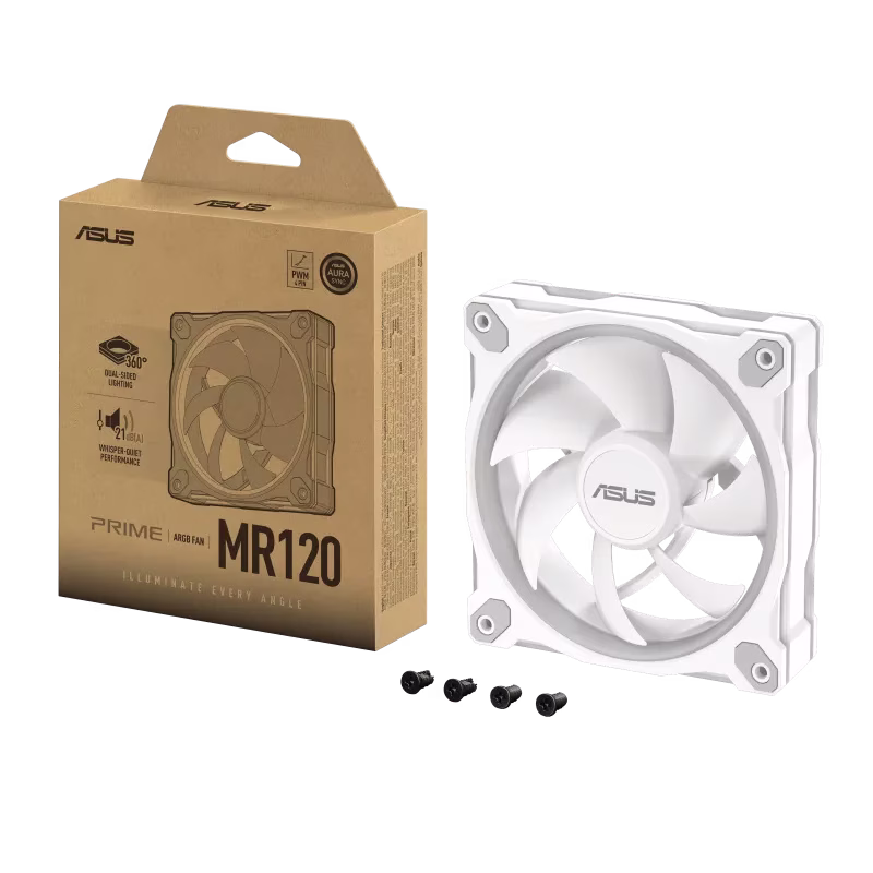 ASUS Prime MR120 ARGB 120mm White Case Fan - Single Pack,  1600 rpm (+/-10%) Speed, 58 CFM Airflow, 1.7 mm H2O Pressure,  21 dB(A) Noise Level | 90DA00I3-B09000 thumbnail 3