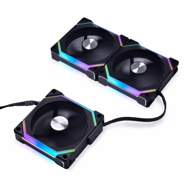 LIAN LI UNI FAN SL120 V2, 120mm RGB case fan, 3-pack black, high airflow, quiet operation, daisy chain, ARGB, PWM | G99.12SLV23B.00 thumbnail 3