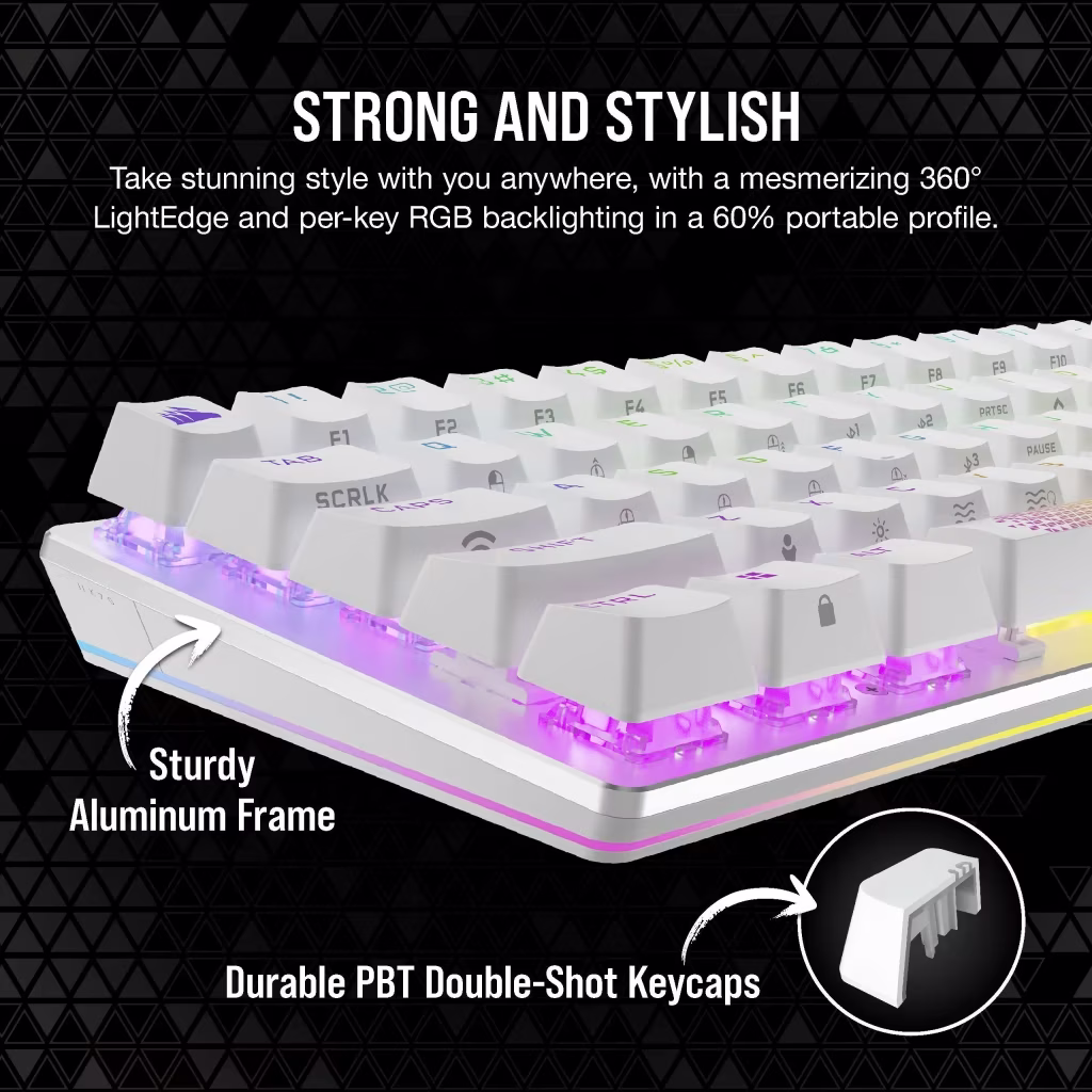 Corsair K70 PRO MINI WIRELESS 60% Mechanical CHERRY MX Red Switch Keyboard, with RGB Backlighting, Hot Swappable Keyswitches, Multi-platform Connectivity, Compact size, White | CH-9189110-NA thumbnail 3