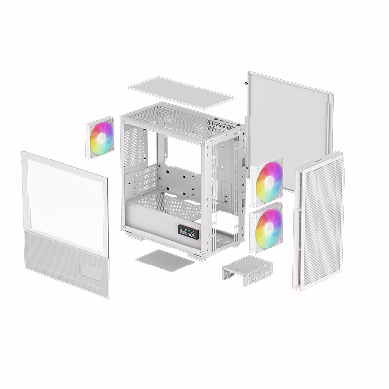 DeepCool CH360 Digital High Airflow mATX Case, 3x Pre-Installed aRGB Fan, Digital Display, ABS + SPCC + Tempered Glass Materials, Up to 360mm Radiator &amp; 8x Fan Support-White | R-CH360-WHAPE3D-G-1 thumbnail 4
