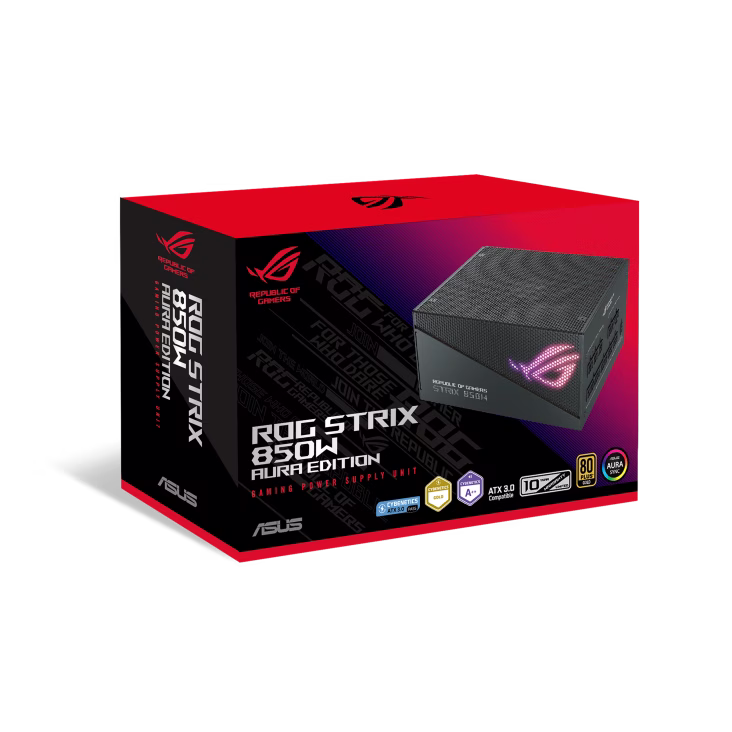 ROG STRIX 850W Aura Edition ATX Power Supply Unit, 80 PLUS Gold Certification, Full Modular, 135mm Axial-tech Fan, 0dB Technology, PCIe Gen 5.0, ARGB Lighting, Black | 90YE00P2-B0NA00 – Buy Online
