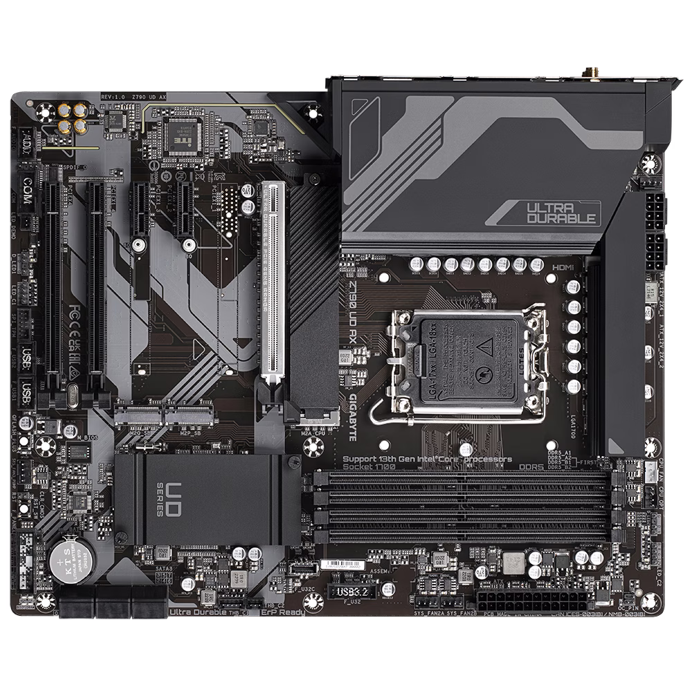GIGABYTE Z790 UD AX rev. 1.0 LGA 1700 ATX Motherboard, Intel Z790 Chipset, 4 x DDR5 DIMM, Supporting Up to 128GB, 2.5GbE LAN & Wi-Fi 6E, PCIe 5.0 x16, 4 xM.2, DP, HDMI, USB-C 20Gb/s | Z790 UD AX image