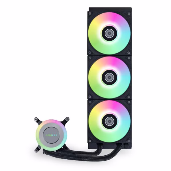 Lian Li GA II Lite 360 RGB 360mm AIO Liquid Cooler with Rotatable Logo, High-performance pump up to 3800 RPM, Customizable ARGB blockhead, 79 CFM Fan Air Flow, 5.1 mmH20 Fan Static Pressure, Black | GA2L36RB image