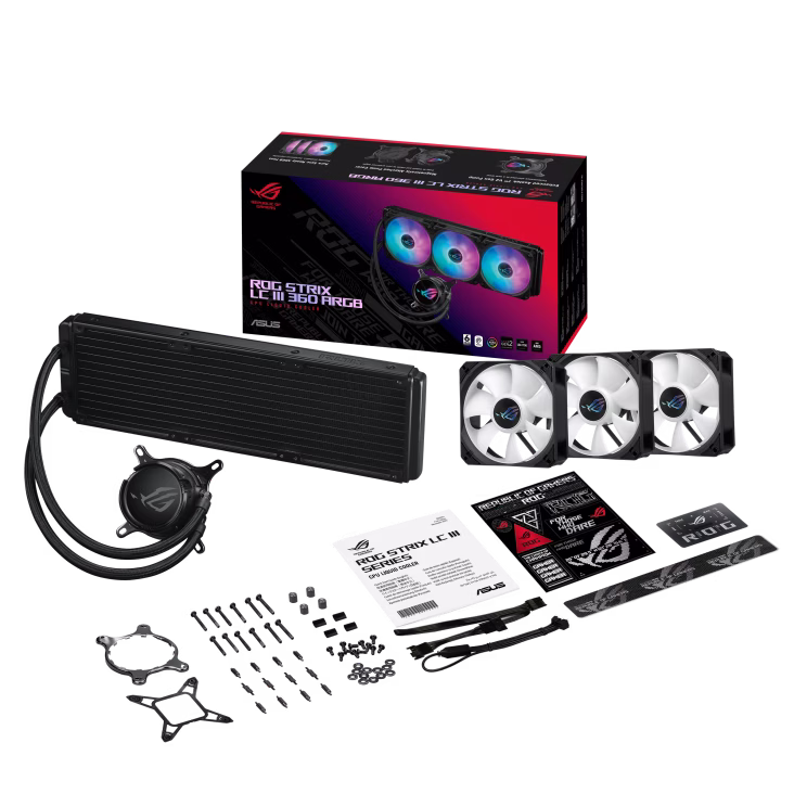 ASUS ROG Strix LC III 360 ARGB 360mm Liquid Cooler, 360 Rotatable, 2200 RPM, 7th V2 gen Asetek pump, Sleeved Rubber tube, ROG STRIX AF-12S ARGB Fan, Black | 90RC00T1-M0UAY0 thumbnail 6