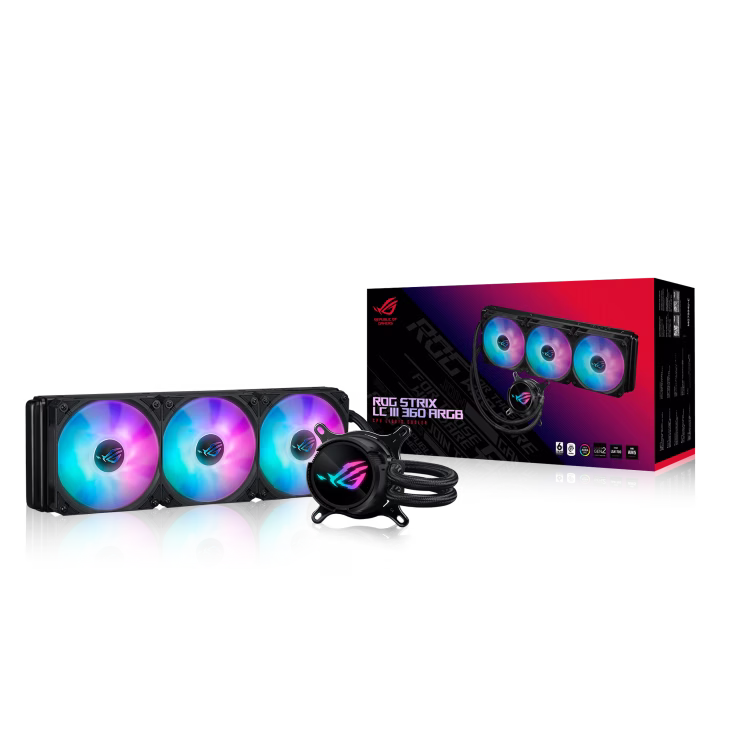 ASUS ROG Strix LC III 360 ARGB 360mm Liquid Cooler, 360 Rotatable, 2200 RPM, 7th V2 gen Asetek pump, Sleeved Rubber tube, ROG STRIX AF-12S ARGB Fan, Black | 90RC00T1-M0UAY0 – Buy Online