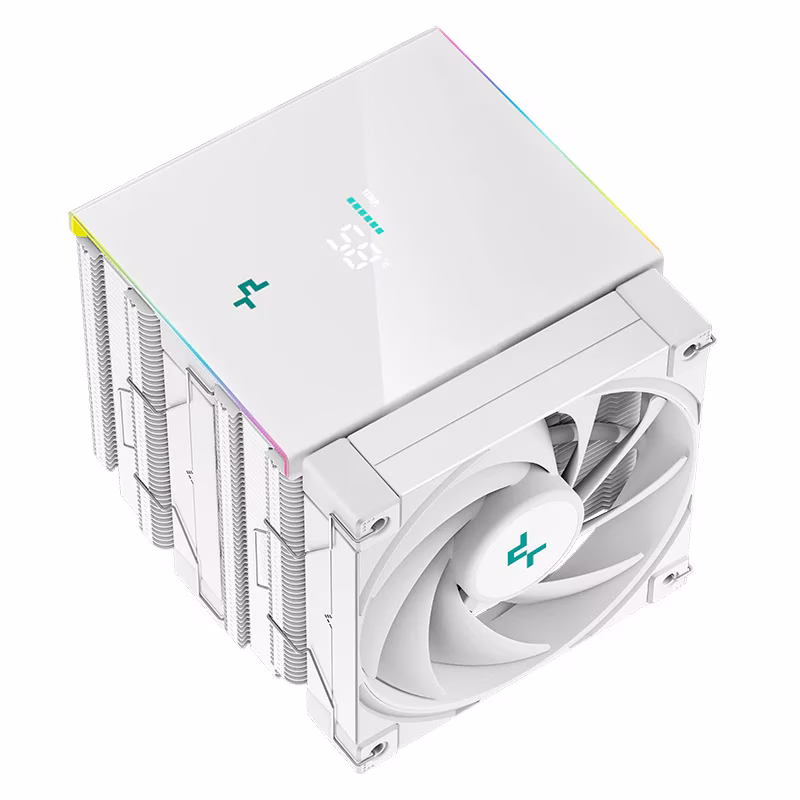DeepCool AK620 DIGITAL CPU Air Cooler, Dual-Tower Heatsink Design, 120mm Fan, 1850 RPM Speed & 68.99 CFM Airflow, 6 Copper Heatpipes, Digital Status Screen, ARGB LED Strips, White | R-AK620-WHADMN-G image