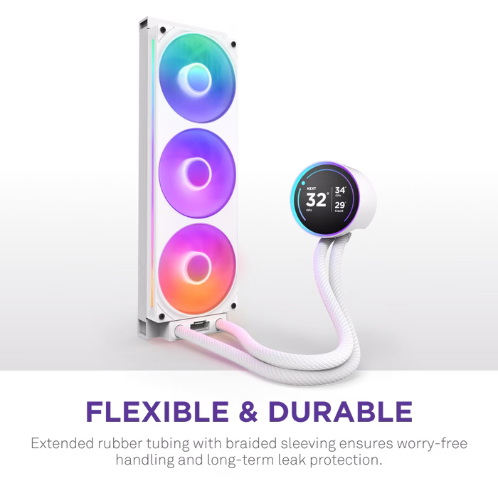 NZXT Kraken Elite 420 RGB 420mm AIO Liquid Cooler with 2.72" IPS LCD & RGB, NZXT Turbine Pump, 1,200 - 2,800 ?? 300 RPM Motor Speed, 3.2 mm H2O Static Pressure per fan, White | RL-KR42E-W2 thumbnail 3