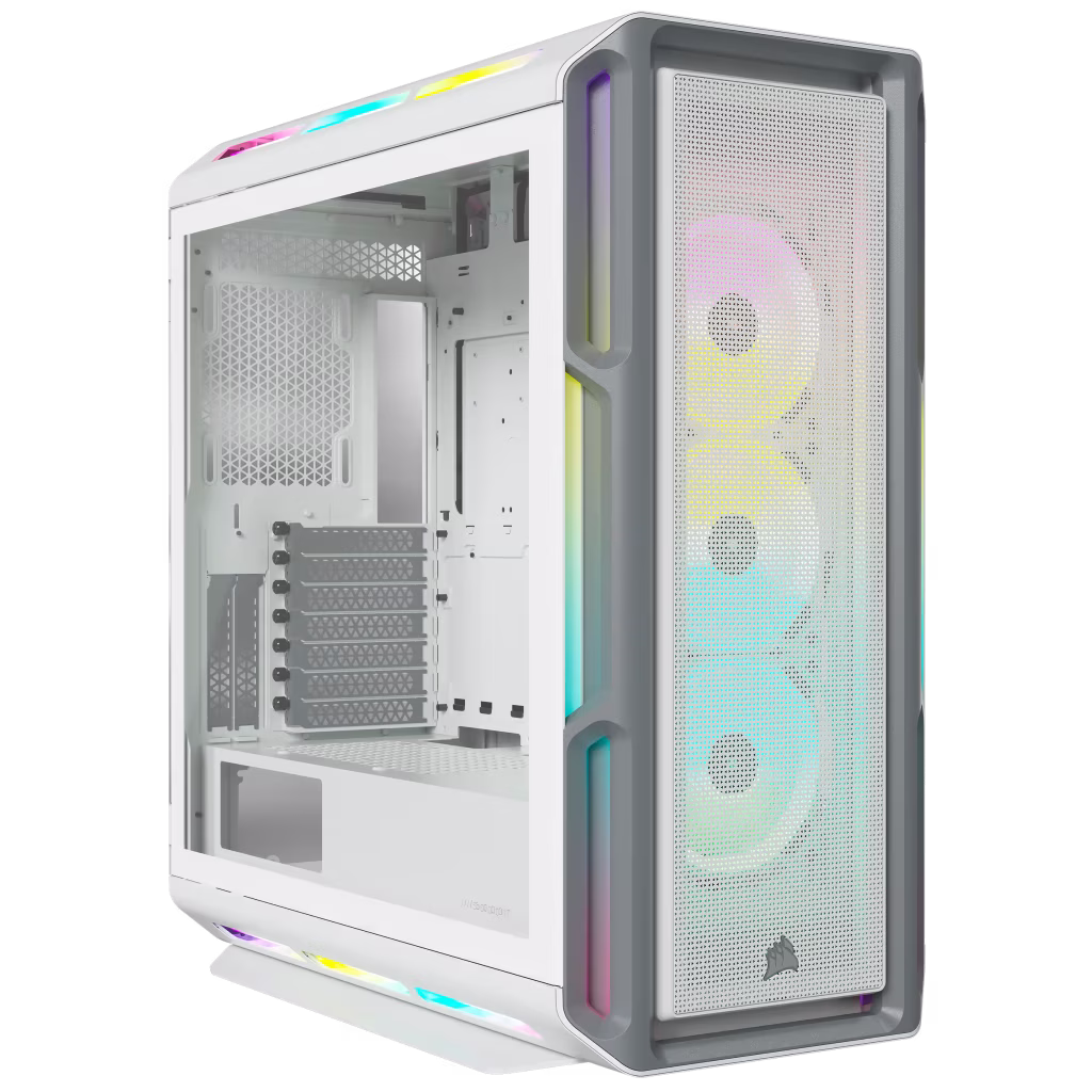 Corsair ICUE 5000T RGB Tempered Glass Mid Tower ATX PC Case, Tempered Glass, 9x Expansion Slots, 6x Drive Bays, RGB???s Contoured Curves & 208 Individually Addressable RGB LEDs White| CC-9011231-WW – Buy Online