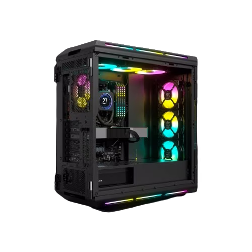 Corsair iCUE 5000T RGB Tempered Glass Mid Tower ATX PC Case, Tempered Glass, 9x Expansion Slots, 6x Drive Bays, RGB???s contoured curves & 208 individually addressable RGB LEDs Black | CC-9011230-WW thumbnail 4