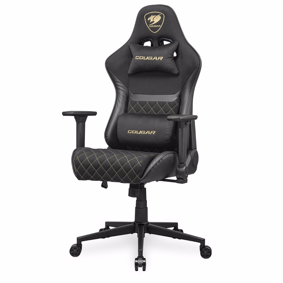 Cougar Armor One V2 Gold F Gaming Chair, Woven Fabric, 4D Folding Armrests, Hidden securing strap for the lumbar pillow, Backrest Pocket, Black | 3MA2FGLB.0001 image